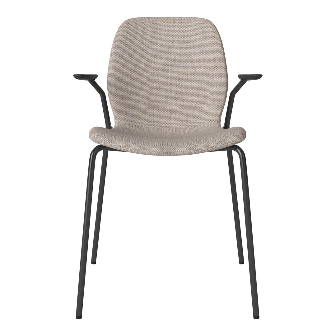 Chaise de salle à manger Seed avec accoudoirs ouverts - Rembourrée - Base en acier, laquée noire