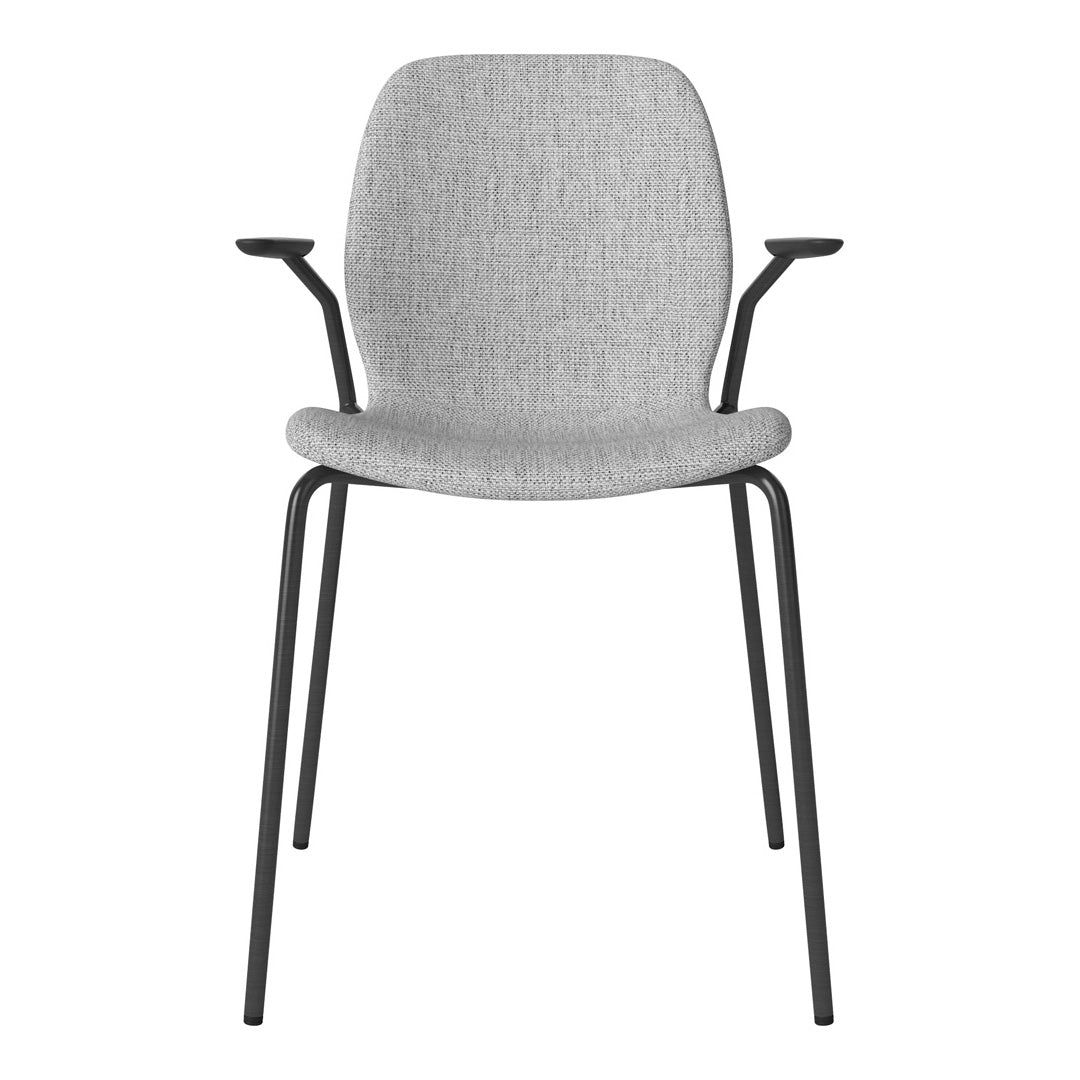 Chaise de salle à manger Seed avec accoudoirs ouverts - Rembourrée - Base en acier, laquée noire