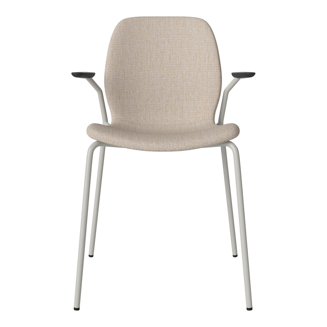 Chaise de salle à manger Seed avec accoudoirs ouverts - Rembourrée - Base en acier, laquée grise