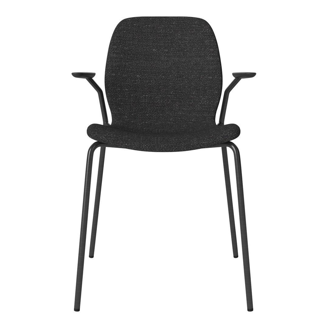 Chaise de salle à manger Seed avec accoudoirs ouverts - Rembourrée - Base en acier, laquée noire