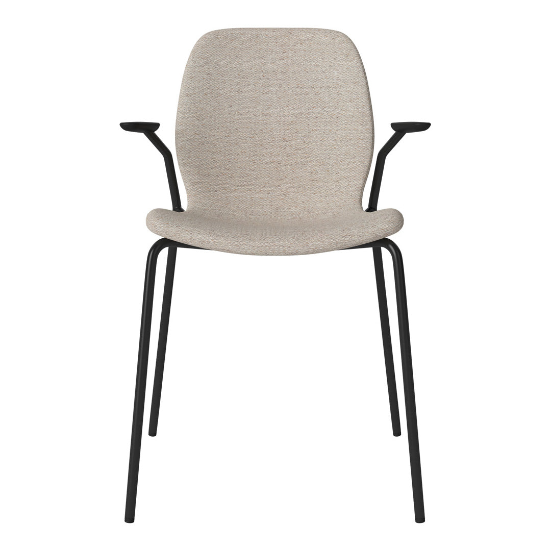 Chaise de salle à manger Seed avec accoudoirs ouverts - Rembourrée - Base en acier, laquée noire