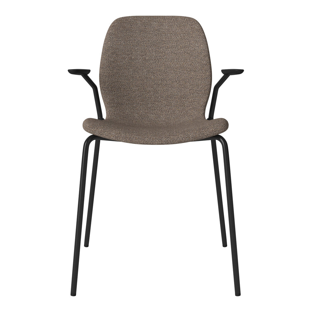 Chaise de salle à manger Seed avec accoudoirs ouverts - Rembourrée - Base en acier, laquée noire