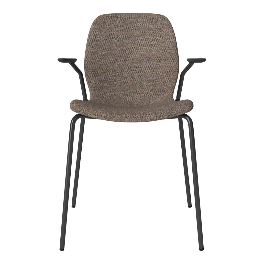 Chaise de salle à manger Seed avec accoudoirs ouverts - Rembourrée - Base en acier, laquée noire