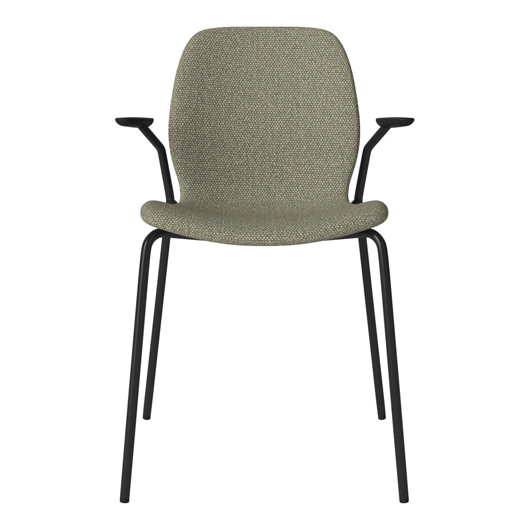 Chaise de salle à manger Seed avec accoudoirs ouverts - Rembourrée - Base en acier, laquée noire