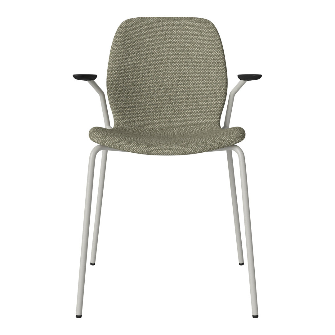 Chaise de salle à manger Seed avec accoudoirs ouverts - Rembourrée - Base en acier, laquée grise
