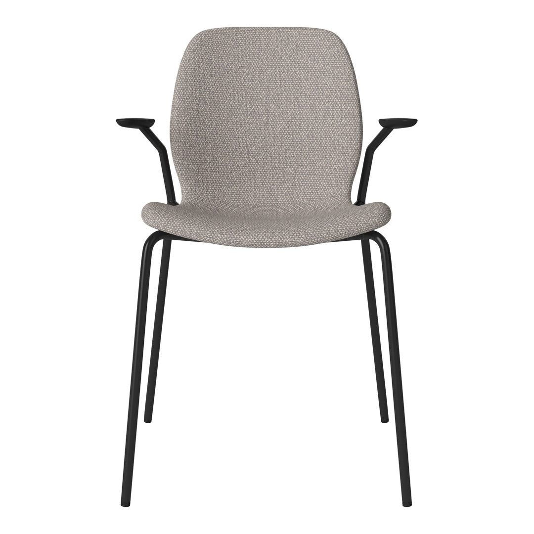 Chaise de salle à manger Seed avec accoudoirs ouverts - Rembourrée - Base en acier, laquée noire