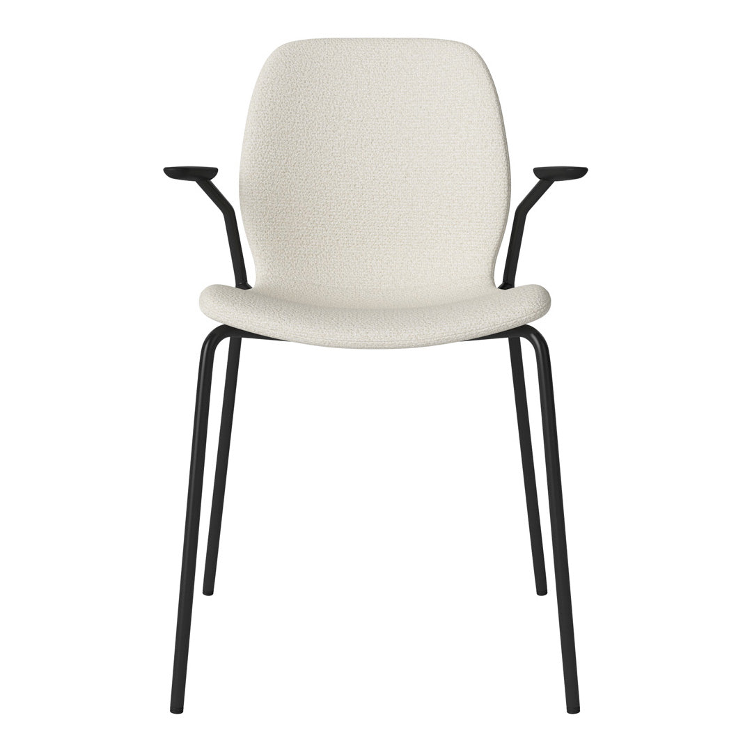 Chaise de salle à manger Seed avec accoudoirs ouverts - Rembourrée - Base en acier, laquée noire
