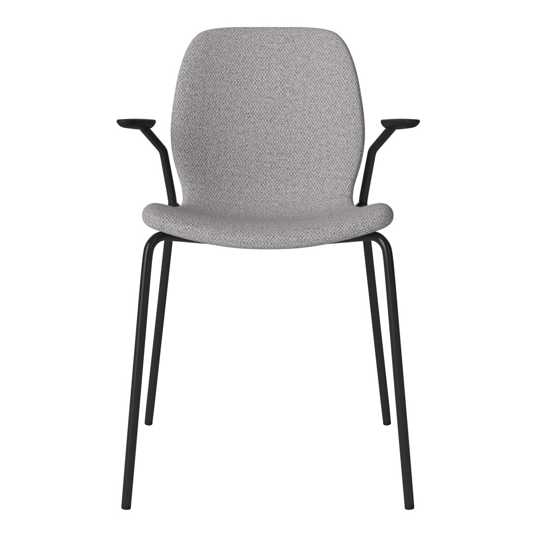 Chaise de salle à manger Seed avec accoudoirs ouverts - Rembourrée - Base en acier, laquée noire