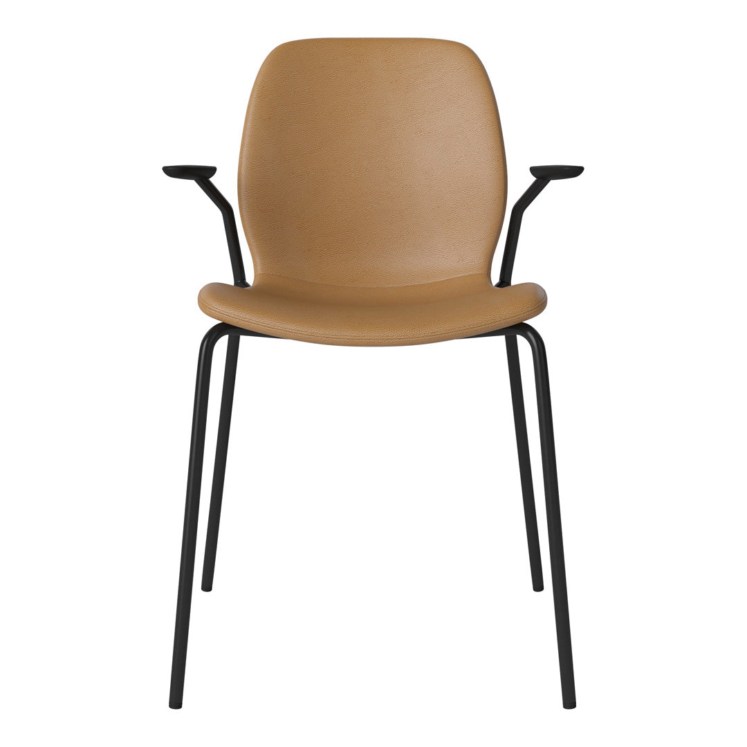 Chaise de salle à manger Seed avec accoudoirs ouverts - Rembourrée - Base en acier, laquée noire