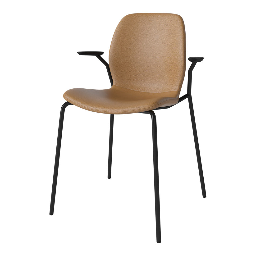Chaise de salle à manger Seed avec accoudoirs ouverts - Rembourrée - Base en acier, laquée noire