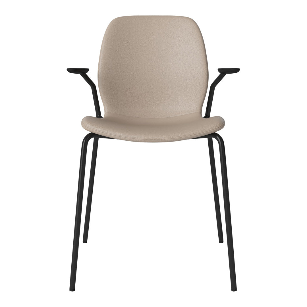Chaise de salle à manger Seed avec accoudoirs ouverts - Rembourrée - Base en acier, laquée noire