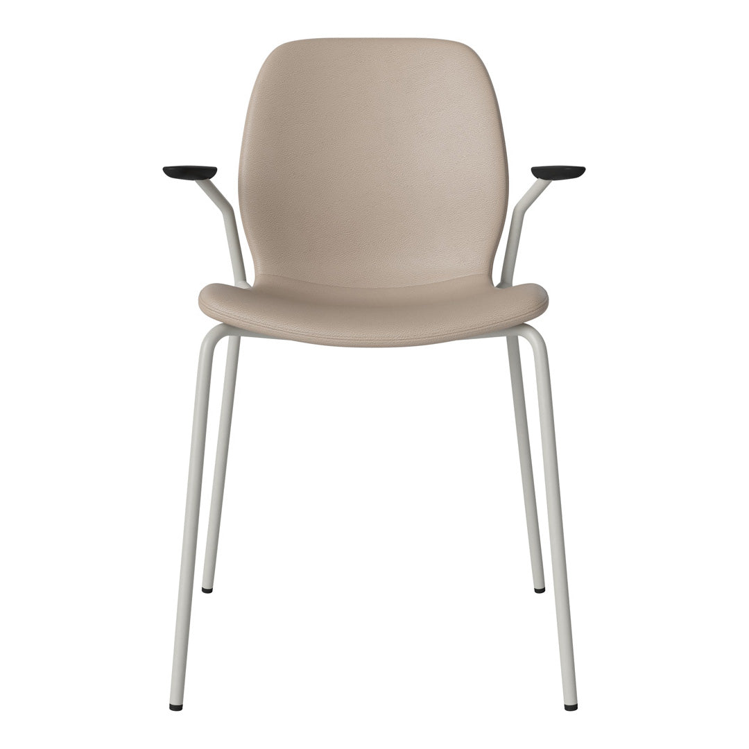 Chaise de salle à manger Seed avec accoudoirs ouverts - Rembourrée - Base en acier, laquée grise