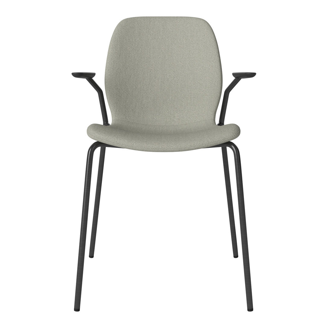 Chaise de salle à manger Seed avec accoudoirs ouverts - Rembourrée - Base en acier, laquée noire