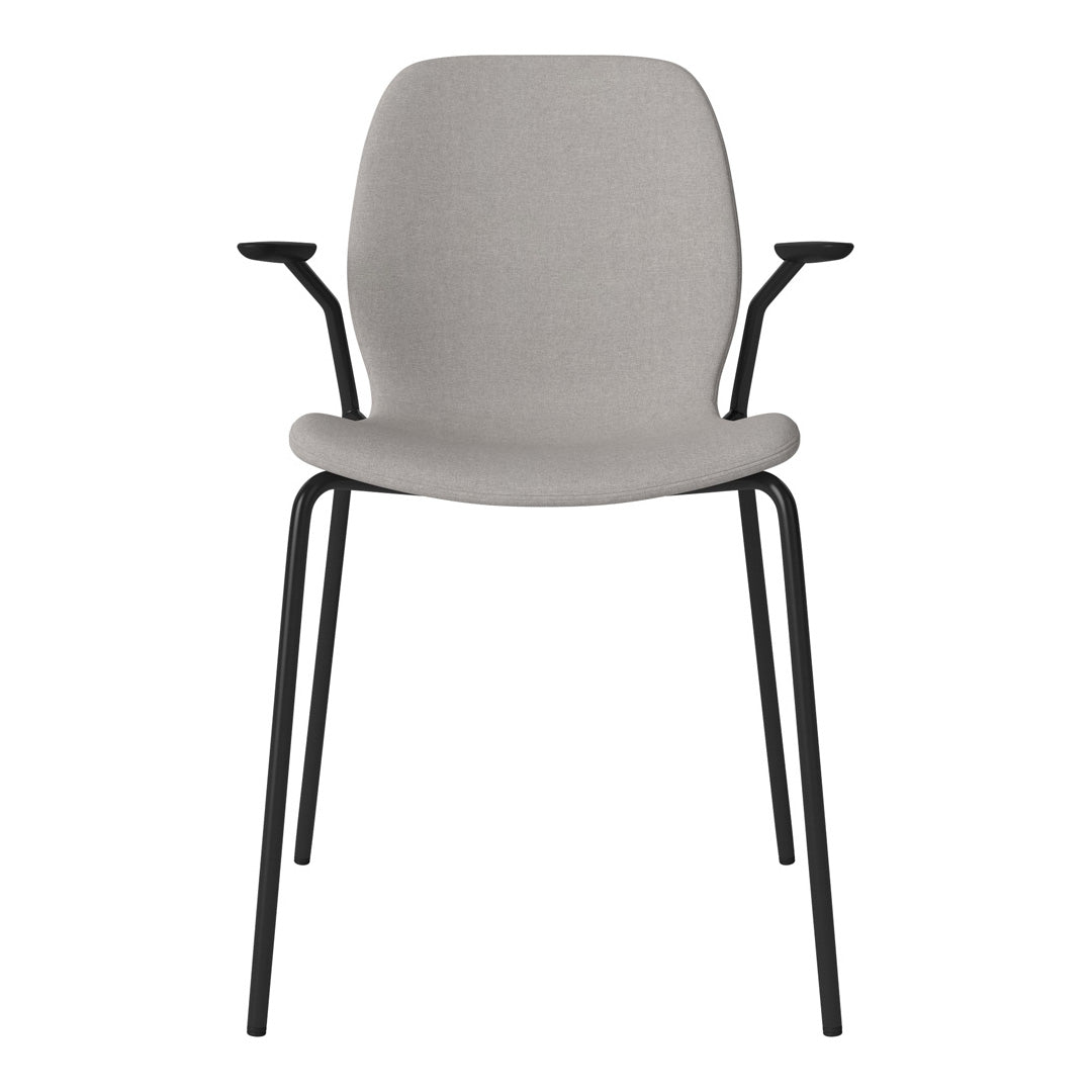 Chaise de salle à manger Seed avec accoudoirs ouverts - Rembourrée - Base en acier, laquée noire