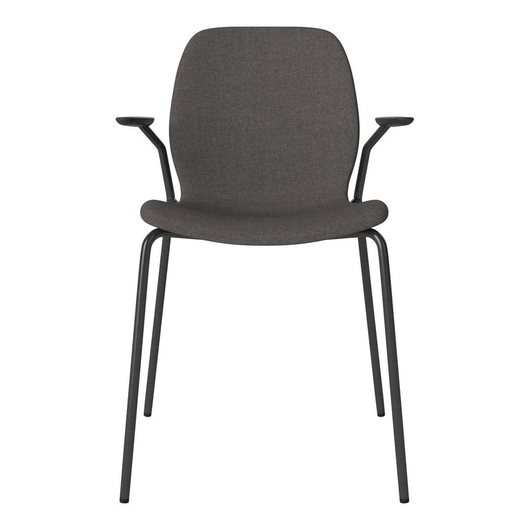 Chaise de salle à manger Seed avec accoudoirs ouverts - Rembourrée - Base en acier, laquée noire