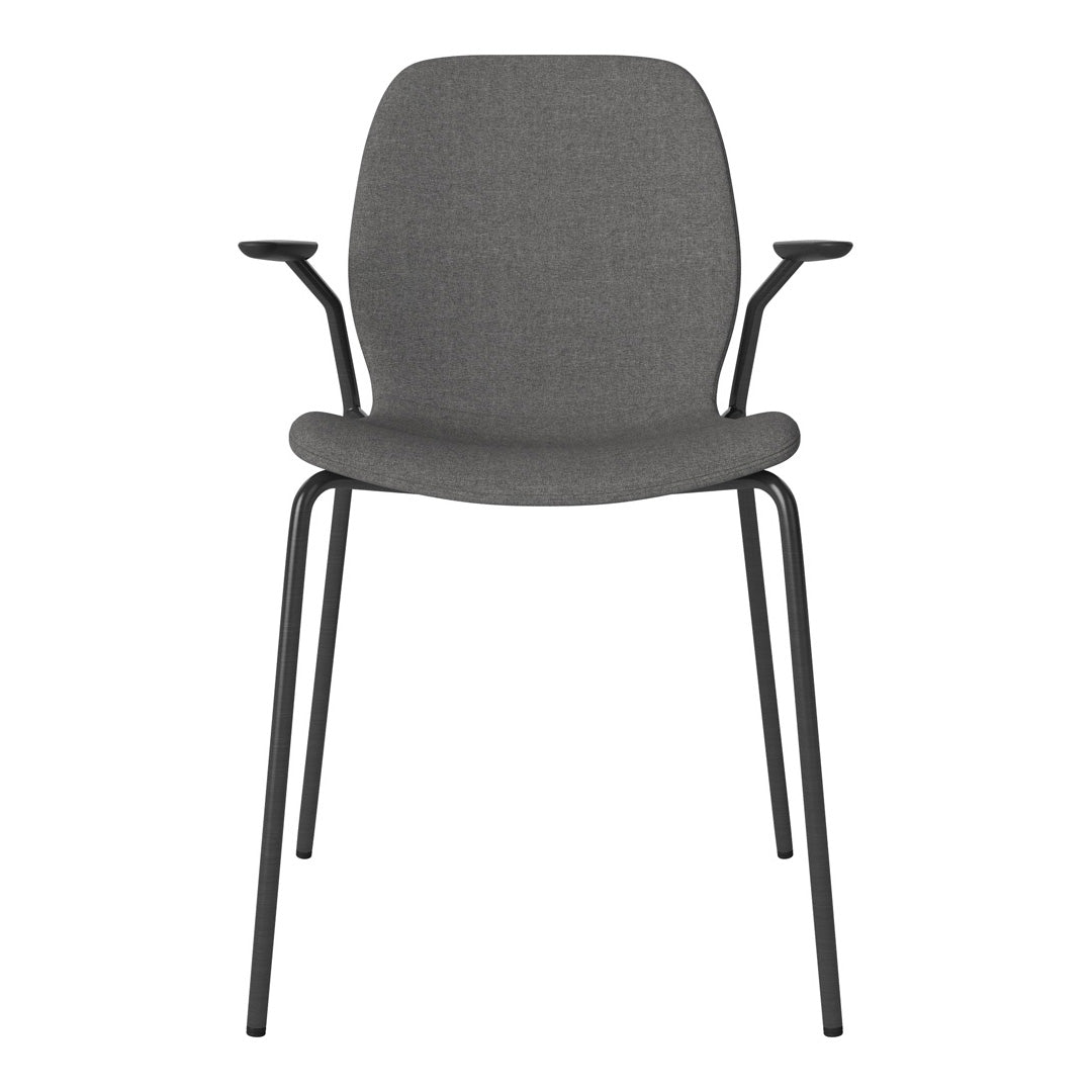 Chaise de salle à manger Seed avec accoudoirs ouverts - Rembourrée - Base en acier, laquée noire