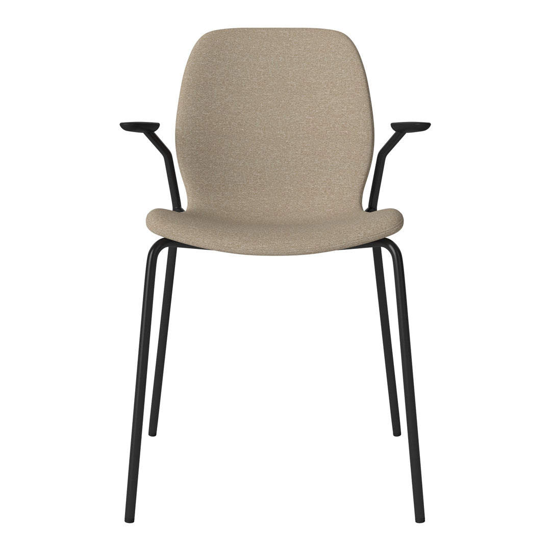 Chaise de salle à manger Seed avec accoudoirs ouverts - Rembourrée - Base en acier, laquée noire