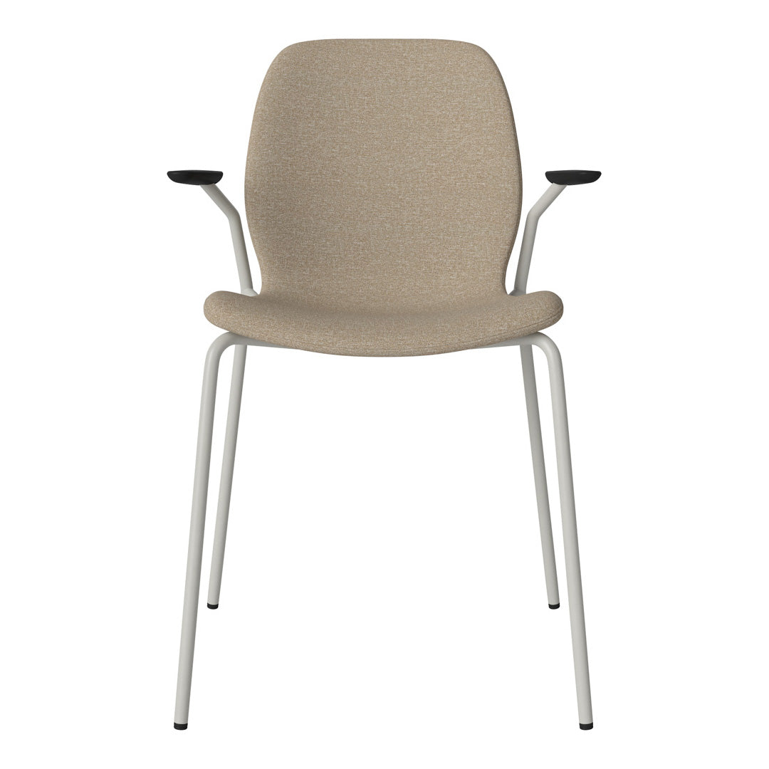 Chaise de salle à manger Seed avec accoudoirs ouverts - Rembourrée - Base en acier, laquée grise