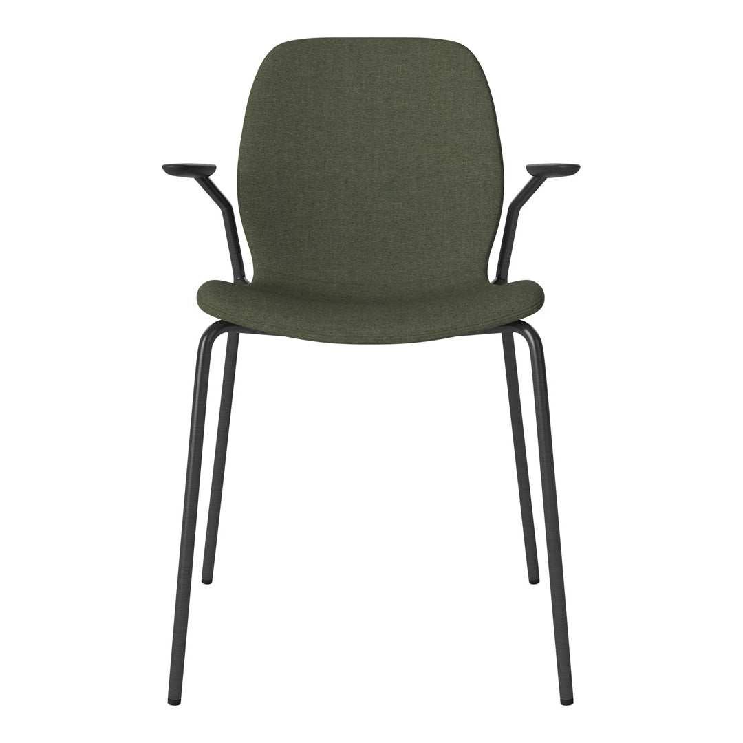 Chaise de salle à manger Seed avec accoudoirs ouverts - Rembourrée - Base en acier, laquée noire