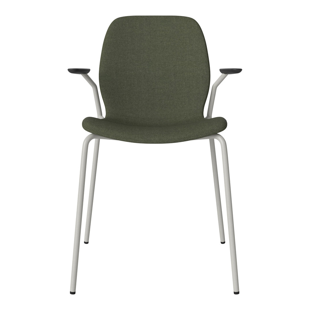 Chaise de salle à manger Seed avec accoudoirs ouverts - Rembourrée - Base en acier, laquée grise