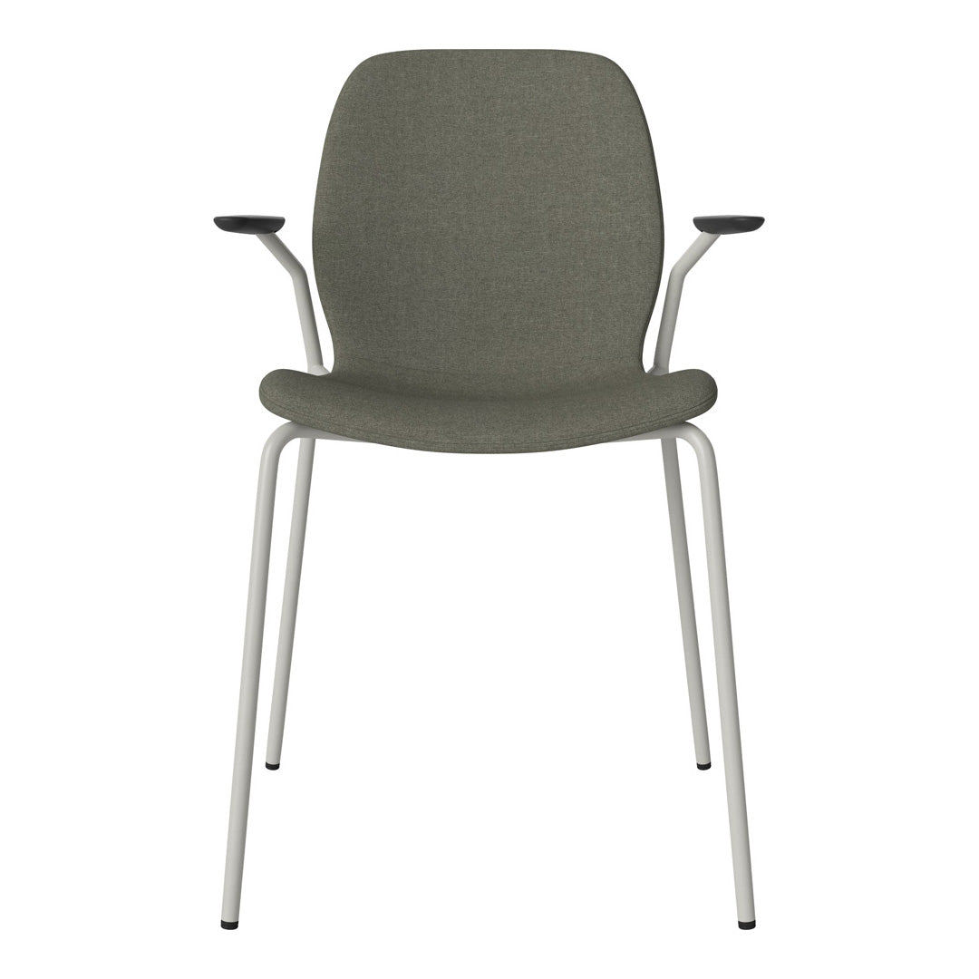 Chaise de salle à manger Seed avec accoudoirs ouverts - Rembourrée - Base en acier, laquée grise