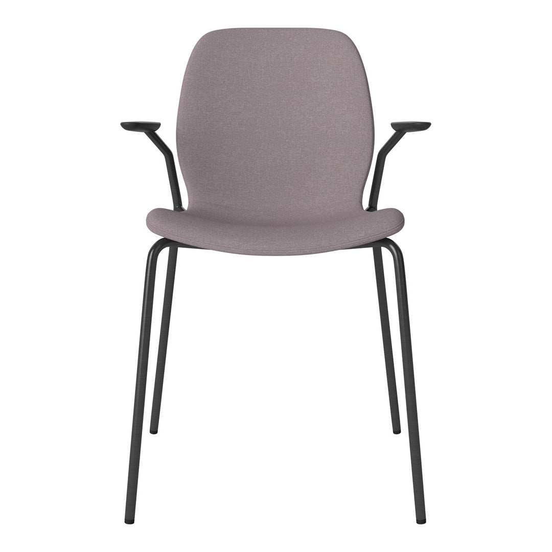 Chaise de salle à manger Seed avec accoudoirs ouverts - Rembourrée - Base en acier, laquée noire