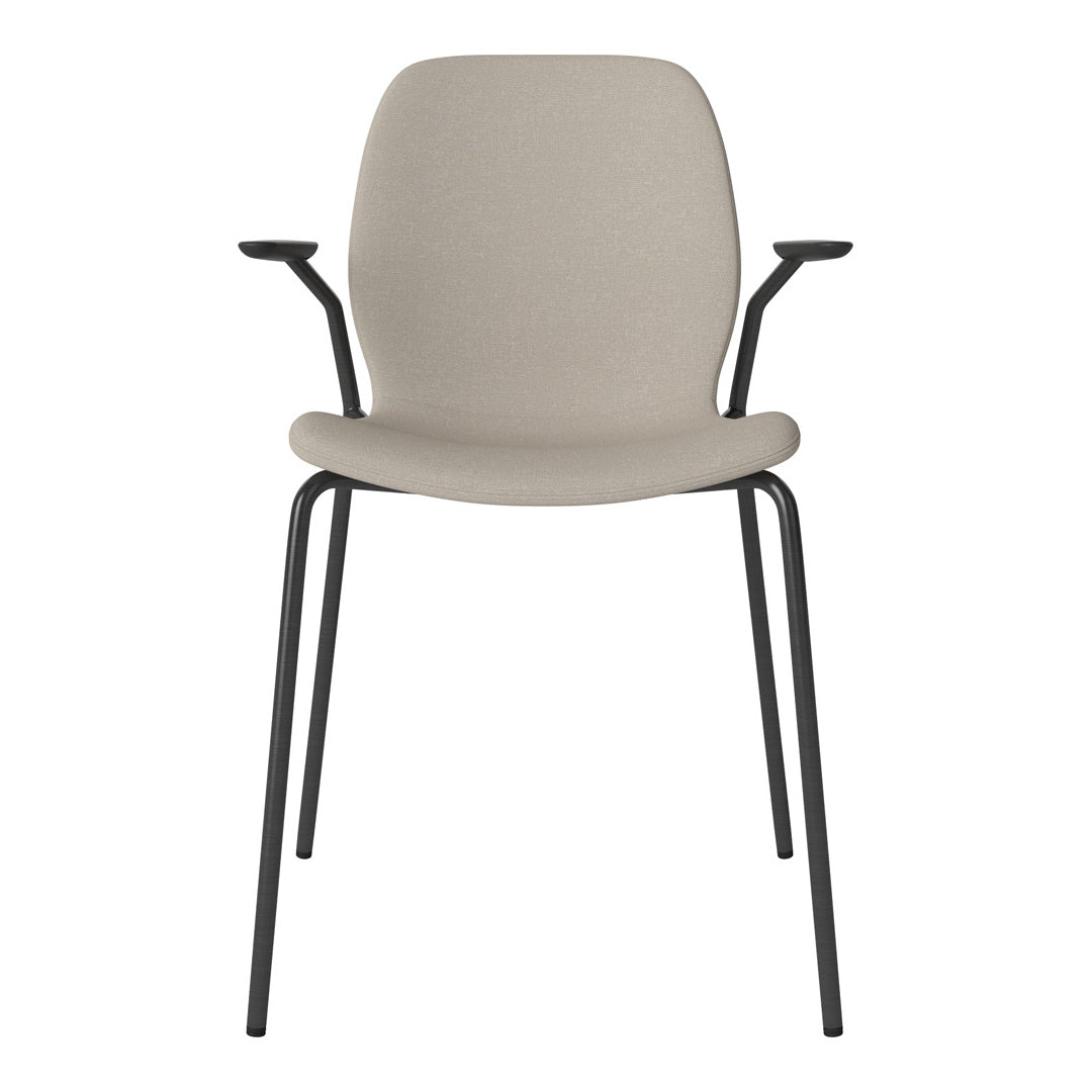 Chaise de salle à manger Seed avec accoudoirs ouverts - Rembourrée - Base en acier, laquée noire