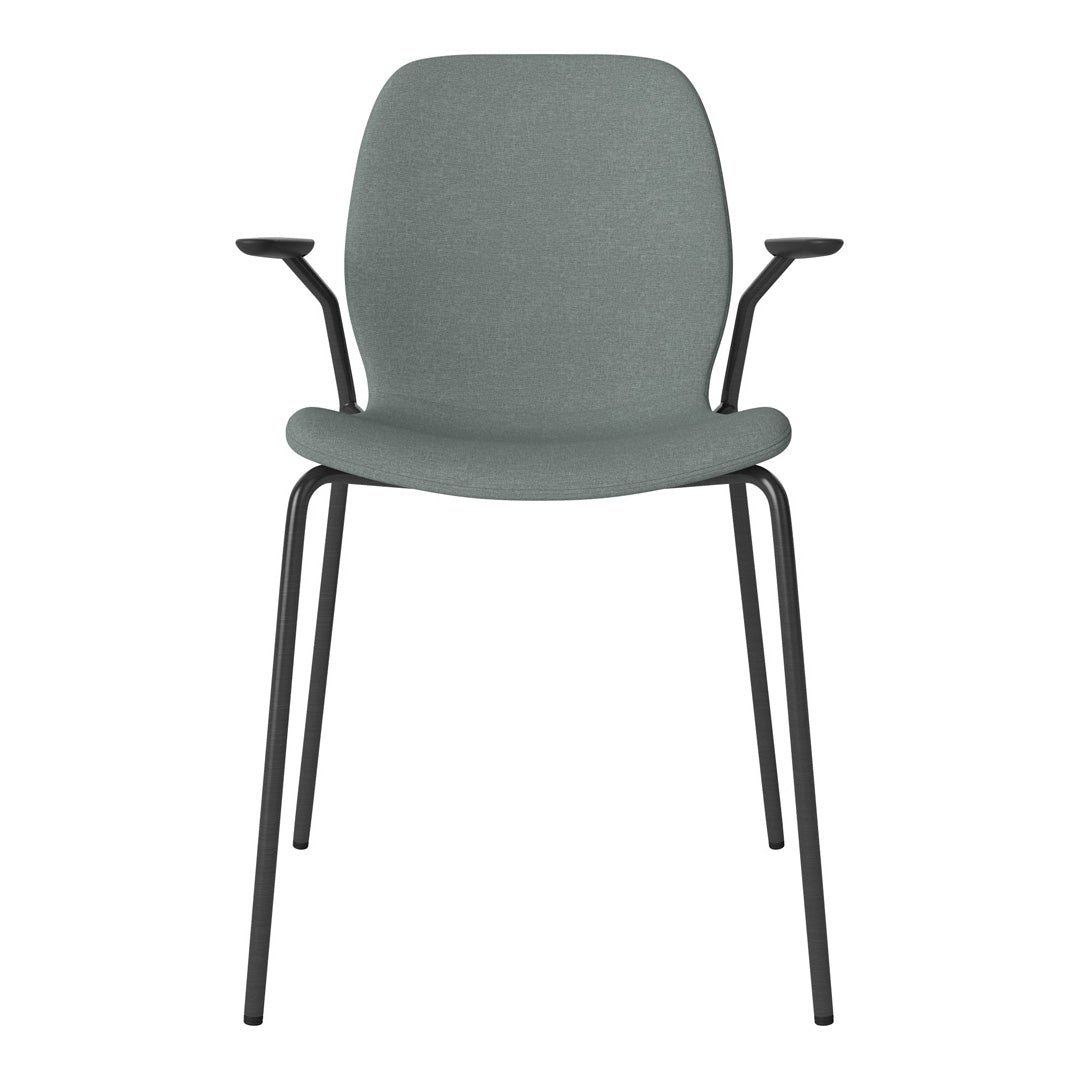 Chaise de salle à manger Seed avec accoudoirs ouverts - Rembourrée - Base en acier, laquée noire