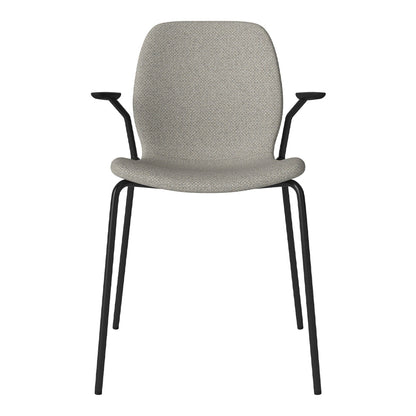 Chaise de salle à manger Seed avec accoudoirs ouverts - Rembourrée - Base en acier, laquée noire