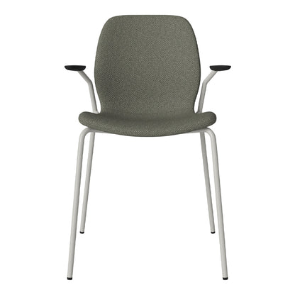 Chaise de salle à manger Seed avec accoudoirs ouverts - Rembourrée - Base en acier, laquée grise