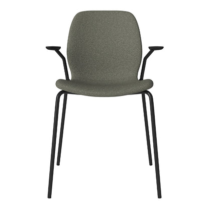 Chaise de salle à manger Seed avec accoudoirs ouverts - Rembourrée - Base en acier, laquée noire