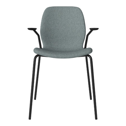 Chaise de salle à manger Seed avec accoudoirs ouverts - Rembourrée - Base en acier, laquée noire