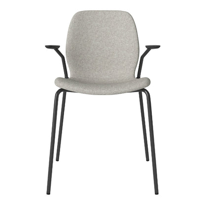 Chaise de salle à manger Seed avec accoudoirs ouverts - Rembourrée - Base en acier, laquée noire