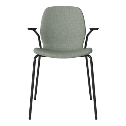 Chaise de salle à manger Seed avec accoudoirs ouverts - Rembourrée - Base en acier, laquée noire