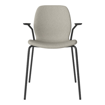 Chaise de salle à manger Seed avec accoudoirs ouverts - Rembourrée - Base en acier, laquée noire