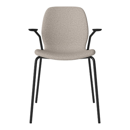Chaise de salle à manger Seed avec accoudoirs ouverts - Rembourrée - Base en acier, laquée noire