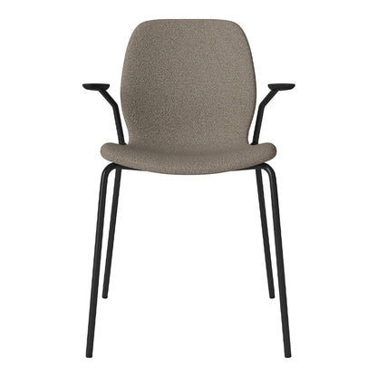 Chaise de salle à manger Seed avec accoudoirs ouverts - Rembourrée - Base en acier, laquée noire