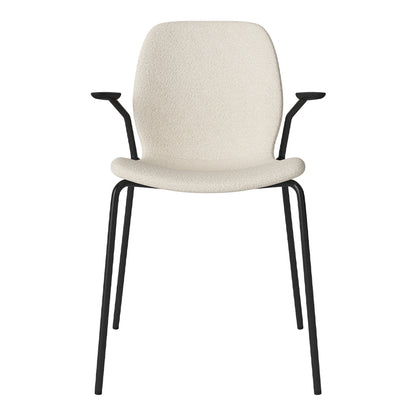 Chaise de salle à manger Seed avec accoudoirs ouverts - Rembourrée - Base en acier, laquée noire