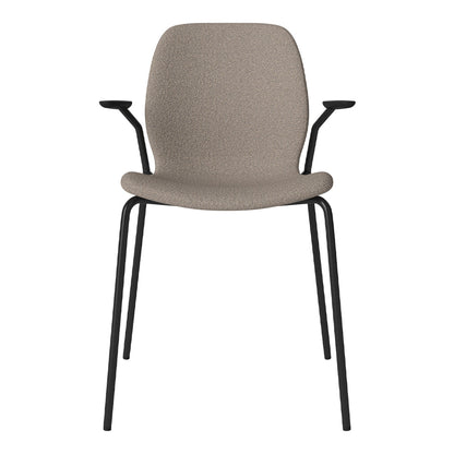 Chaise de salle à manger Seed avec accoudoirs ouverts - Rembourrée - Base en acier, laquée noire