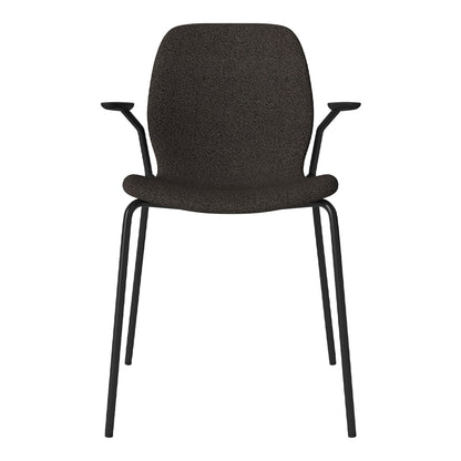 Chaise de salle à manger Seed avec accoudoirs ouverts - Rembourrée - Base en acier, laquée noire