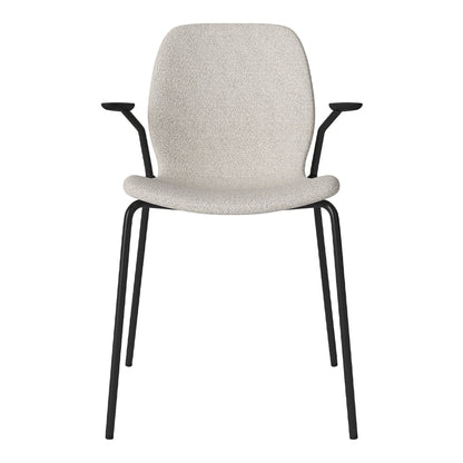 Chaise de salle à manger Seed avec accoudoirs ouverts - Rembourrée - Base en acier, laquée noire