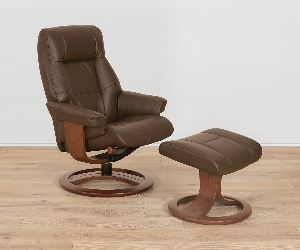 Fauteuil inclinable et repose-pieds en cuir Aksel