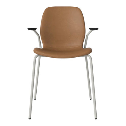Chaise de salle à manger Seed avec accoudoirs ouverts - Rembourrée - Base en acier, laquée grise