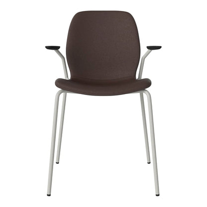 Chaise de salle à manger Seed avec accoudoirs ouverts - Rembourrée - Base en acier, laquée grise