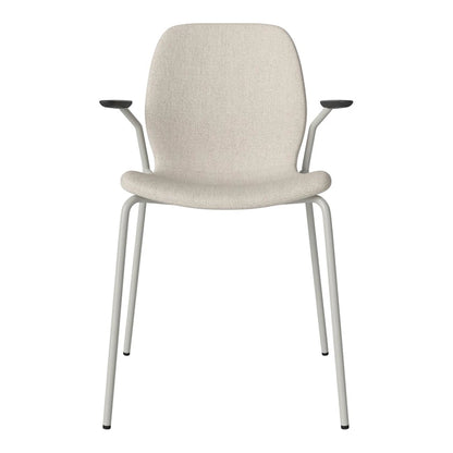 Chaise de salle à manger Seed avec accoudoirs ouverts - Rembourrée - Base en acier, laquée grise
