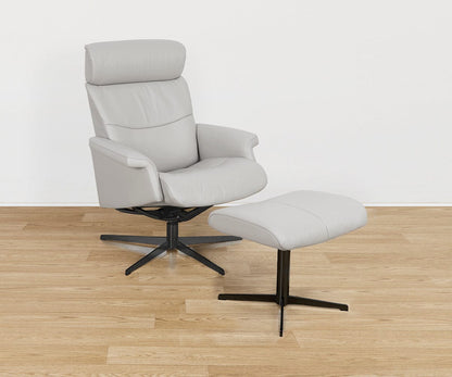Fauteuil inclinable et ottoman en cuir Leif