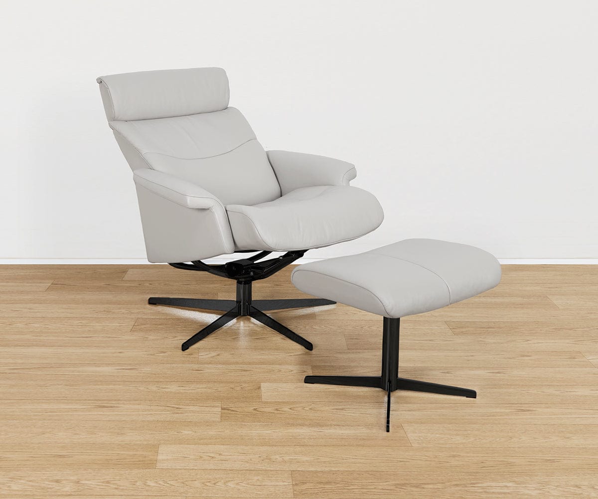 Fauteuil inclinable et ottoman en cuir Leif