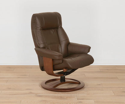 Fauteuil inclinable et repose-pieds en cuir Aksel