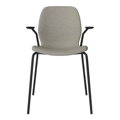 Chaise de salle à manger Seed avec accoudoirs ouverts - Rembourrée - Base en acier, laquée noire
