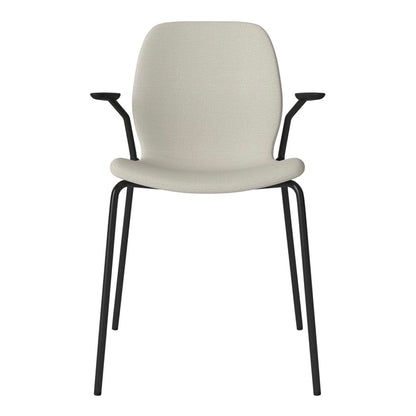 Chaise de salle à manger Seed avec accoudoirs ouverts - Rembourrée - Base en acier, laquée noire